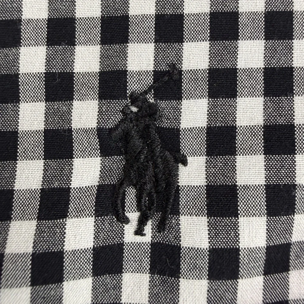 Polo Ralph Lauren Shirt Mens Medium Black Gingham Check Button Down Non Iron